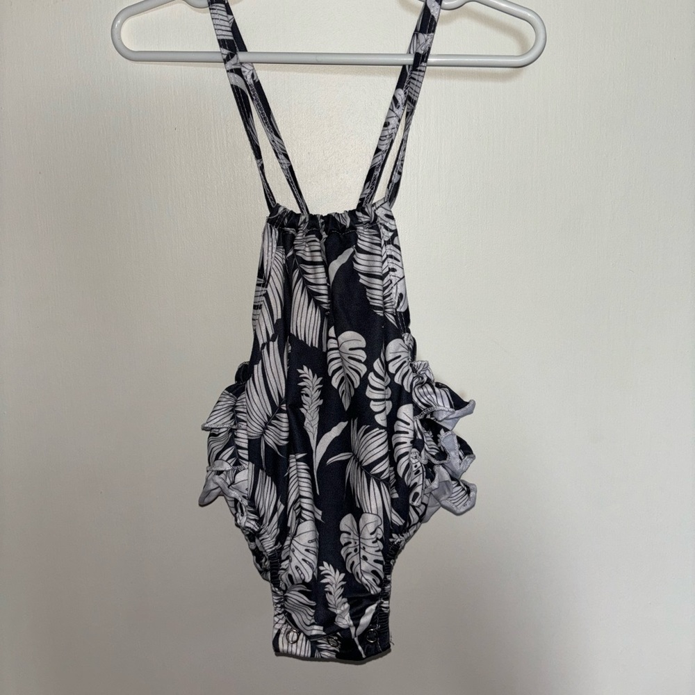 Black Palm Halter Romper